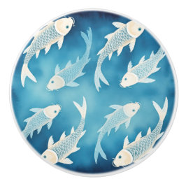 Pomo De Cerámica Tranquilo Indigo Koi Diseño Elegante Pañuelo