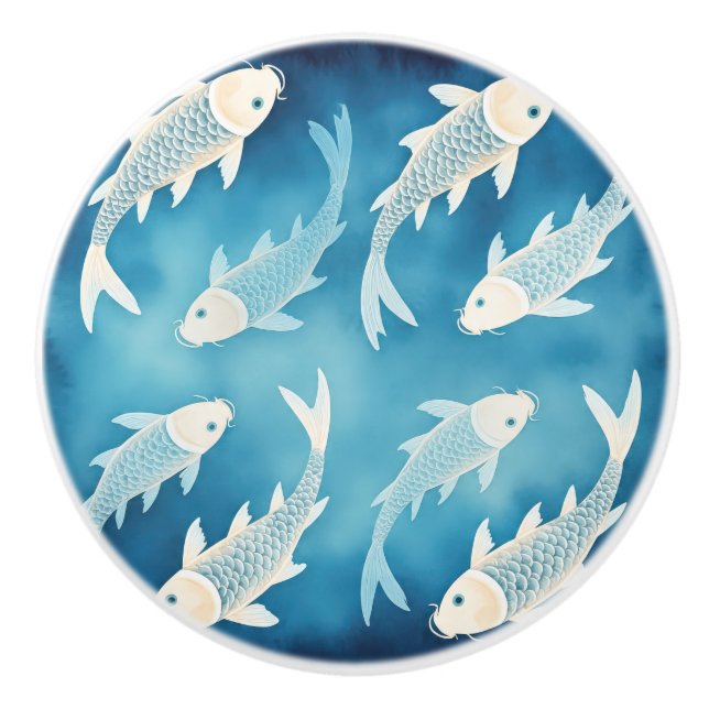 Pomo De Cerámica Tranquilo Indigo Koi Diseño Elegante Pañuelo (Anverso)