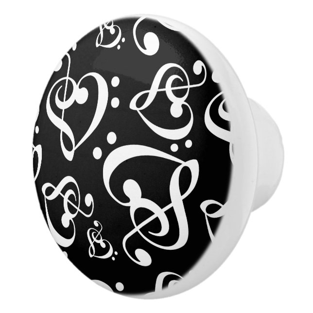 Pomo De Cerámica Treble Bass Clef Heart Music Notes Pattern (Derecha)