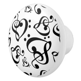 Pomo De Cerámica Treble Bass Clef Heart Music Notes Pattern
