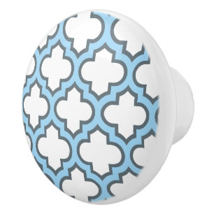 Pomo De Cerámica Trellis azul blanco y bebé, Entramado, Quatrefoil