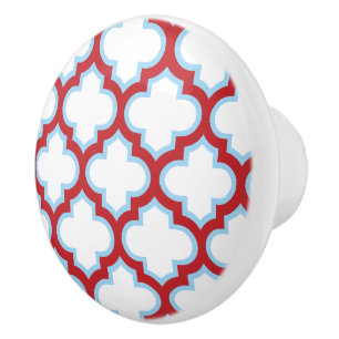 Pomo De Cerámica Trellis blanca y roja, Entramado, Quatrefoil