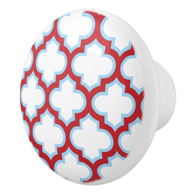 Pomo De Cerámica Trellis blanca y roja, Entramado, Quatrefoil (Derecha)