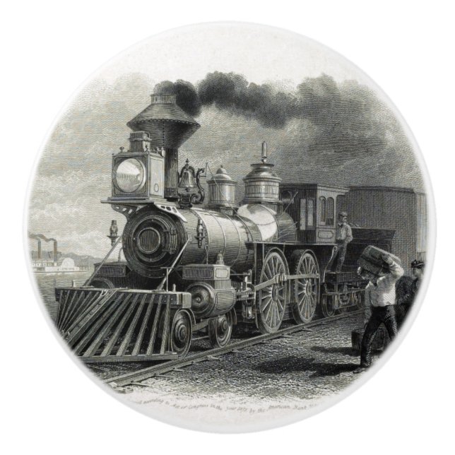 Pomo De Cerámica Tren antiguo blanco y negro (Anverso)