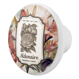 Pomo De Cerámica Trendy rustic vintage botanical Florist Butterfly
