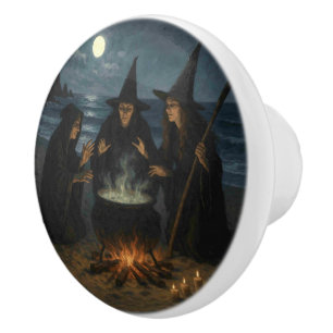 Pomo De Cerámica Tres brujas producen Cauldron Full Moon Beach