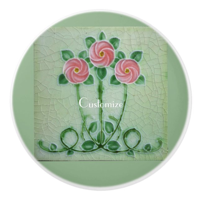 Pomo De Cerámica Tres rosas rosadas Thunder_Cove (Anverso)