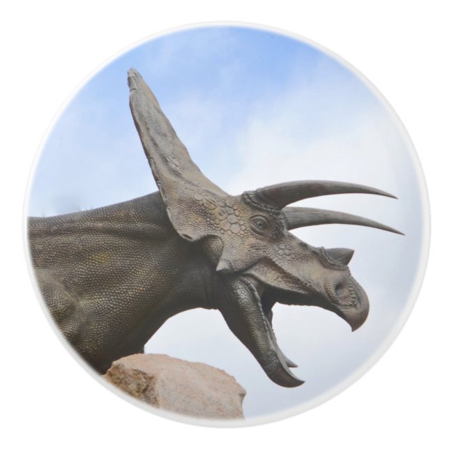 Pomo De Cerámica Triceratops Dinosaur (Anverso)