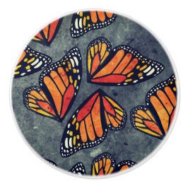 Pomo De Cerámica Trío de alas de mariposa monarca grises marmoladas