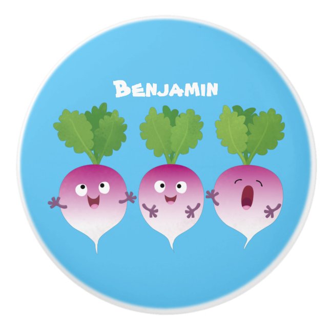 Pomo De Cerámica Trío de verduras de nabo lindo personalizado (Anverso)