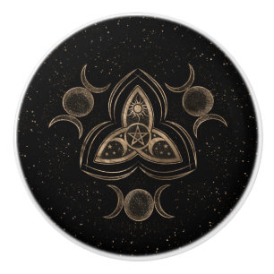 Pomo De Cerámica Triple adorno lunar con pentagrama