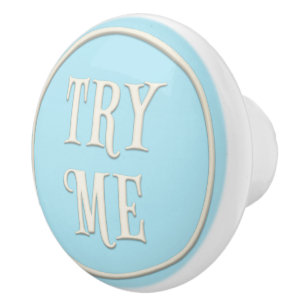 Pomo De Cerámica "Try Me" Wonderland Tea Fiesta Pastel Azul