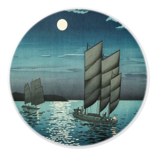 Pomo De Cerámica Tsuchiya Koitsu - Barcos en Shinagawa, noche (Anverso)