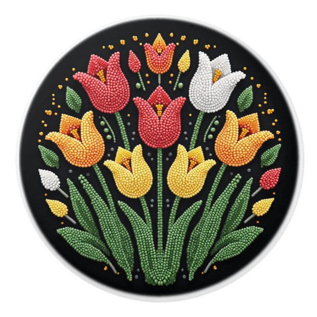 Pomo De Cerámica Tulipanes de Cerámica de Metis First Nations (Anverso)