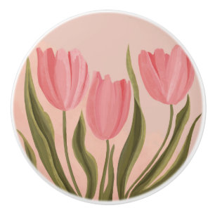Pomo De Cerámica Tulipanes rosados Pretty Painterly