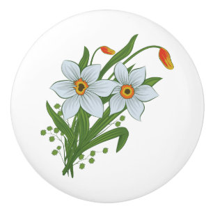 Pomo De Cerámica Tulipanes y flores de narcisos