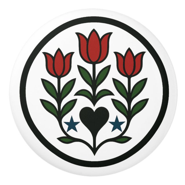 Pomo De Cerámica Tulips Pennsylvania Rótulo hex holandés Knob (Anverso)