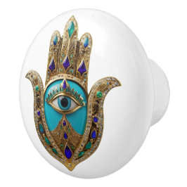 Pomo De Cerámica Turquesa Ojo de la Mente Hamsa