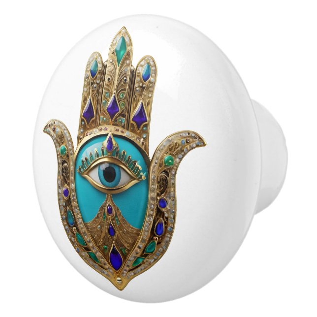 Pomo De Cerámica Turquesa Ojo de la Mente Hamsa (Derecha)
