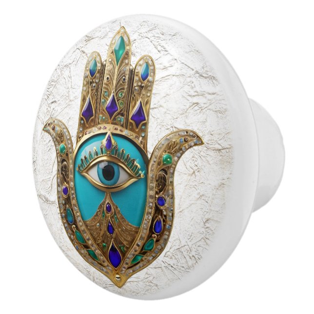 Pomo De Cerámica Turquesa Tercer Ojo Hamsa (Derecha)