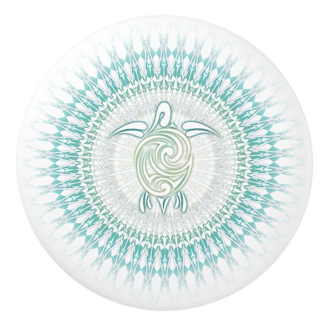 Pomo De Cerámica Turquesa Verde Turquesa Y Mandala Náutica (Anverso)