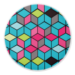 Pomo De Cerámica Turquesa y modelo rosado del cubo