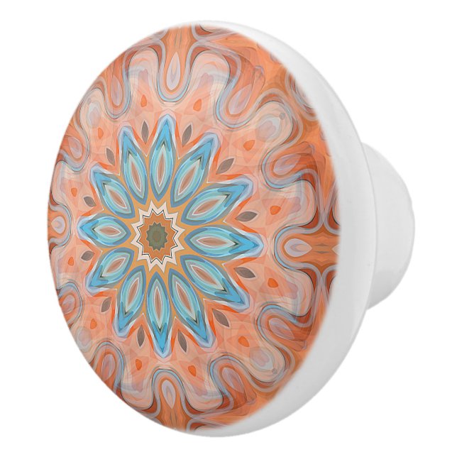 Pomo De Cerámica Turquoise Blue Red Naranja Mandala Round Sun (Derecha)