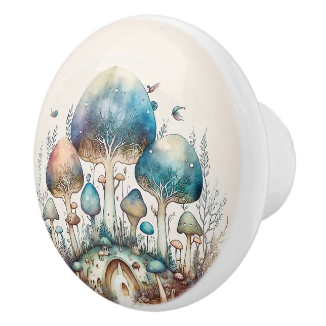 Pomo De Cerámica Turquoise Toadstool Fairy Village (Derecha)