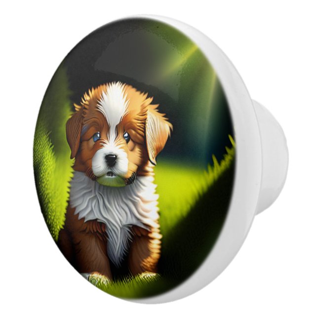 Pomo De Cerámica Un delicioso cachorro marrón y blanco (Derecha)