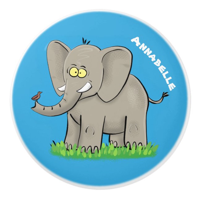 Pomo De Cerámica Un extraño elefante gracioso con un pájaro en el p (Anverso)