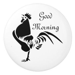 Pomo De Cerámica Un gallo negro recorta la alarma de la buena maña