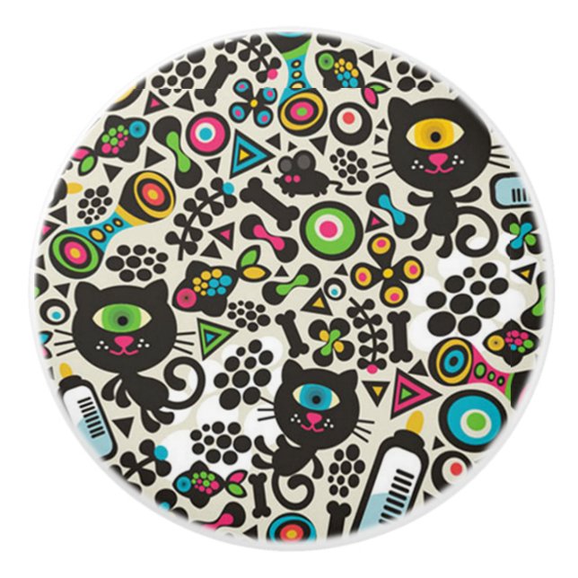 Pomo De Cerámica Un gato negro ojos (Anverso)