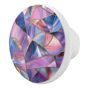 Pomo De Cerámica Un patrón de vidrio emplomado de tonos púrpura luj