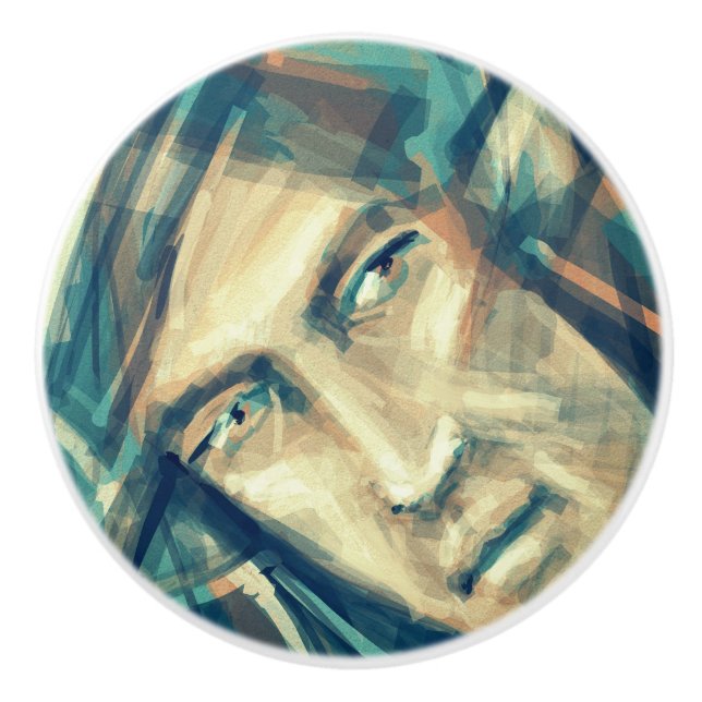 Pomo De Cerámica Una cara de elfo verde desafiante (Anverso)