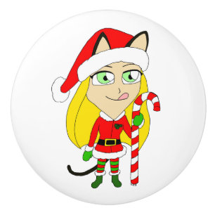 Pomo De Cerámica una chica chibi Navidad