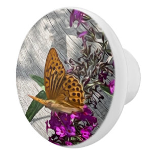 Pomo De Cerámica Una mariposa amarilla