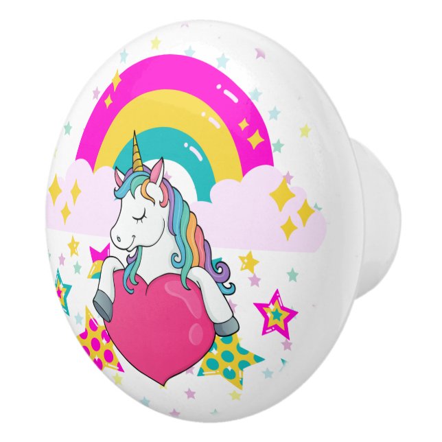 Pomo De Cerámica Unicornio arcoiris con estrellas (Derecha)