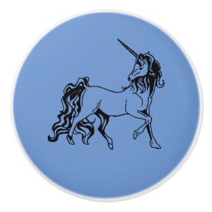Pomo De Cerámica Unicornio azul