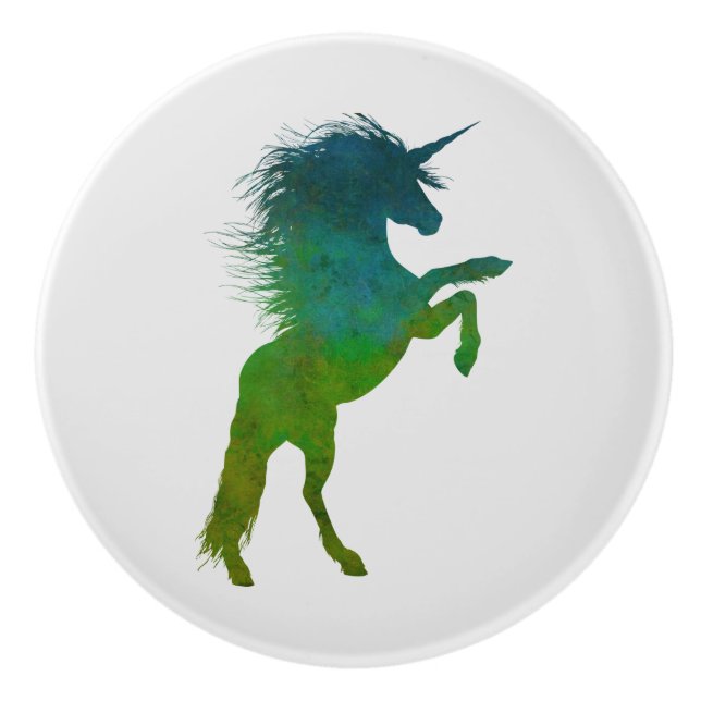Pomo De Cerámica Unicornio azul y verde (Anverso)