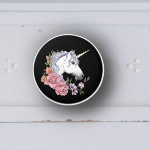 Pomo De Cerámica Unicornio blanco y flores
