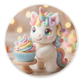 Pomo De Cerámica Unicornio de Caramelo Pastel con Cupcake de Arcoír