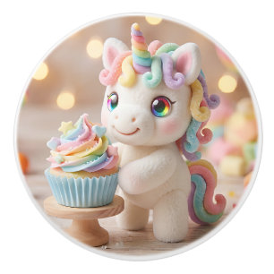 Pomo De Cerámica Unicornio de Caramelo Pastel con Cupcake de Arcoír