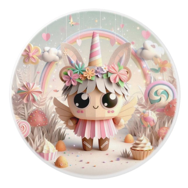 Pomo De Cerámica Unicornio de papel (Origami cutáneo) (Anverso)