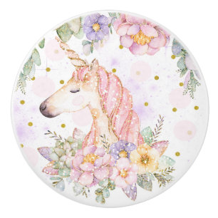 Pomo De Cerámica Unicornio Destello Mágico Brillante Fantasía Flora