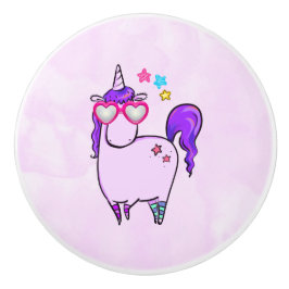 Pomo De Cerámica Unicornio lindo en gafas cardiacas