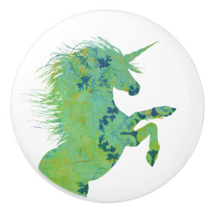 Pomo De Cerámica Unicornio verde y azul bonito