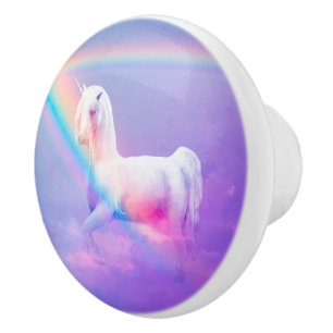 Pomo De Cerámica Unicornio y arco iris