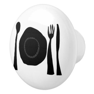Pomo De Cerámica Utensilios de cocina en blanco y negro