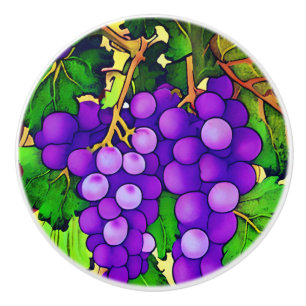 Pomo De Cerámica Uvas Moradas en la Vid