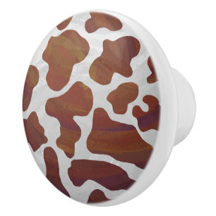 Pomo De Cerámica Vaca Brown e impresión blanca